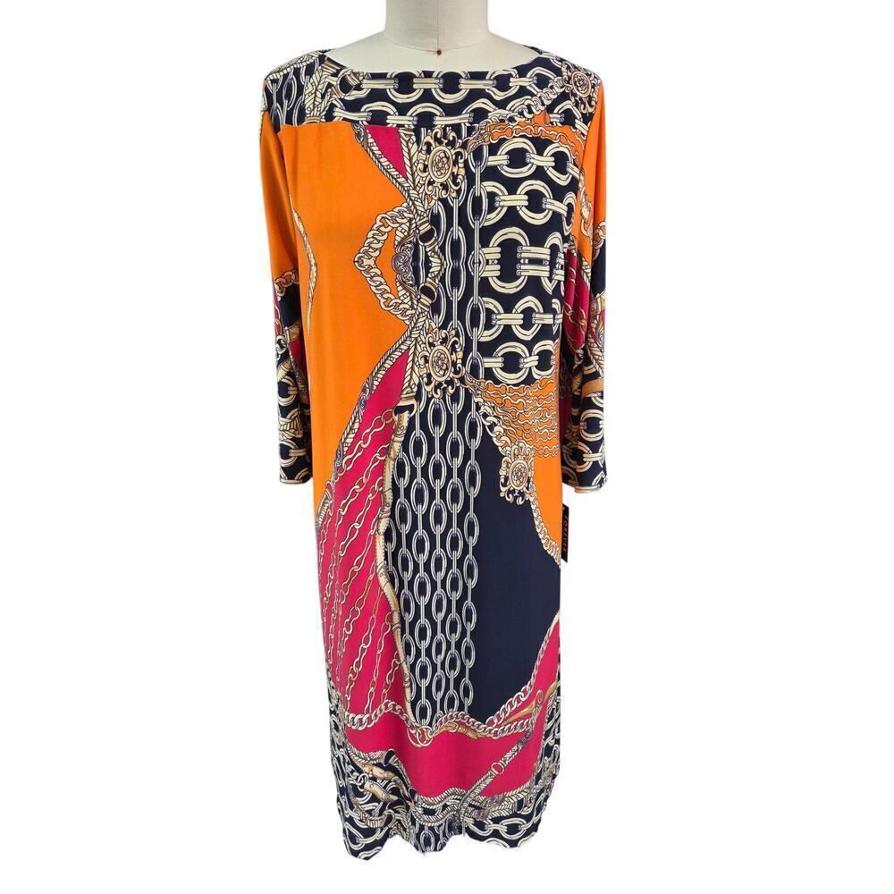 NWT  Chains Print Sheath No Wrinkle Cruise Beach Forever Woman Polyester Sz XL